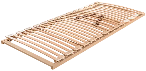 Ein einfacher, flacher Lattenrost aus Holz. Auf Brusthöhe sind 6 der Holzlamellen mit Einstell-Schiebern versehen